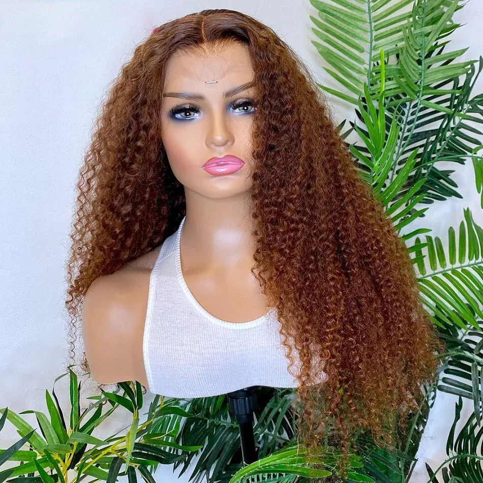 26 Inch Long Orange Brown Preplucked 180%Density Glueless Kinky Curly Lace Front Wig For Black Women BabyHair Natural Hairline