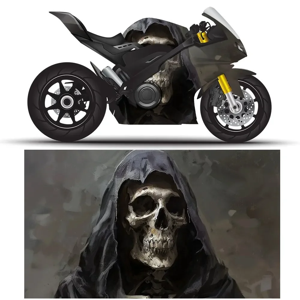 

Black hooded skeleton Print PVC Motorcycle Vinyl Wrap, Self-Adhesive Waterproof Sticker, Anti-Scratch Decorative Film for Bike B