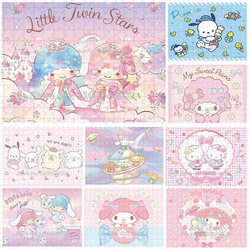 Little Twin Stars Jigsaw Puzzles 300/500/1000 Pieces Sanrio Hello Kitty Melody Pochacco Puzzle for Children's Intellectual Toys