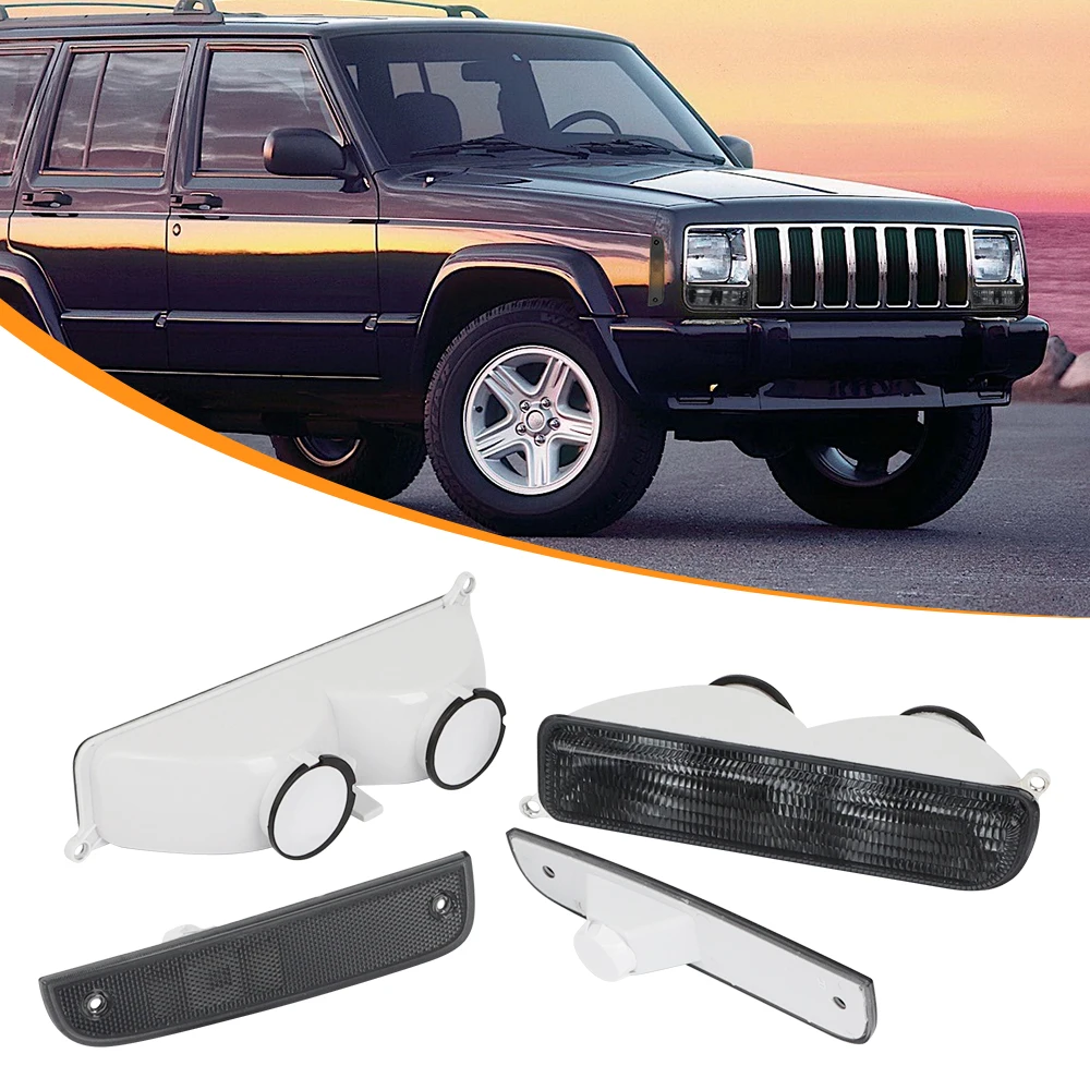 Fits for Jeep 1997-2001 1998 1999 2000 XJ Signal Lights white COMBO Cystal Clean Bumper Turn Signal Corner Side Marker Lamps Set