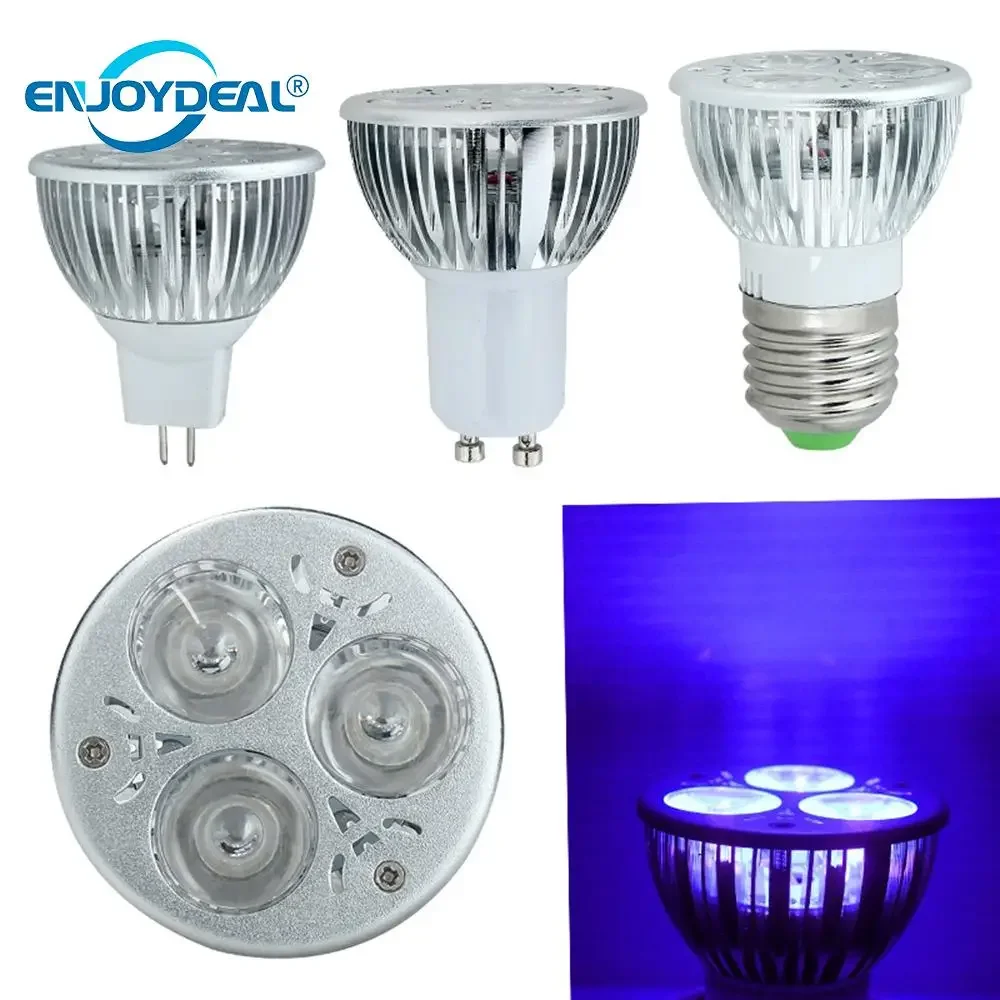 Bombilla Led UV de ahorro de energía para el hogar y dormitorio, Luz Azul y púrpura, 85-265V/12V, 3W, E27/GU10/MR16