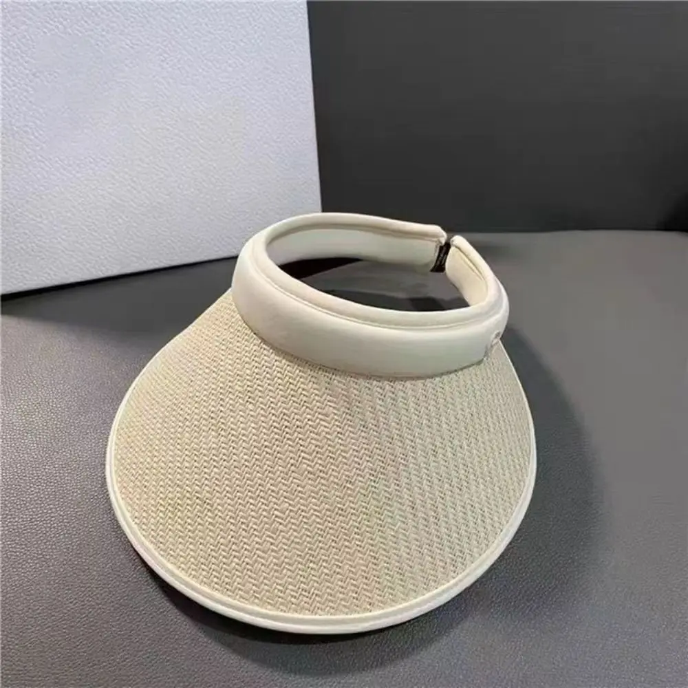 Trendy Visors Straw Hat Large Eaves Sun Protection Empty Top Hat UV Protection Ponytail Hat