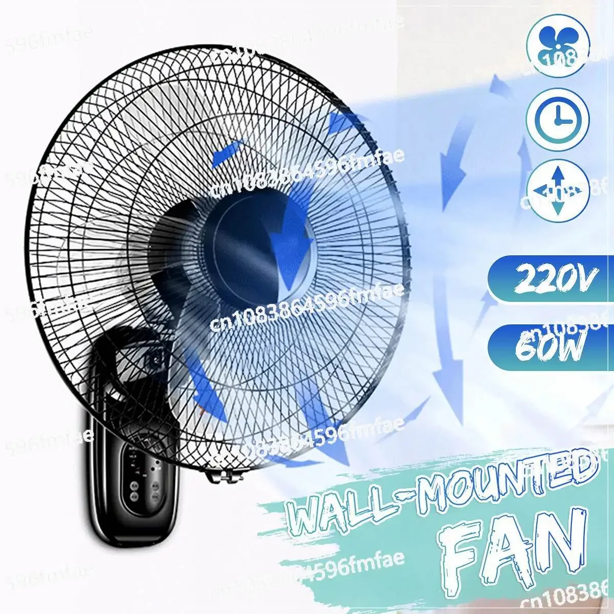 16 Inch Remote Wall Mounted Fan Oscillating Home Air Cooling Fan Timer  3 Gears Adjustable Living Room Electric Cooler Fan