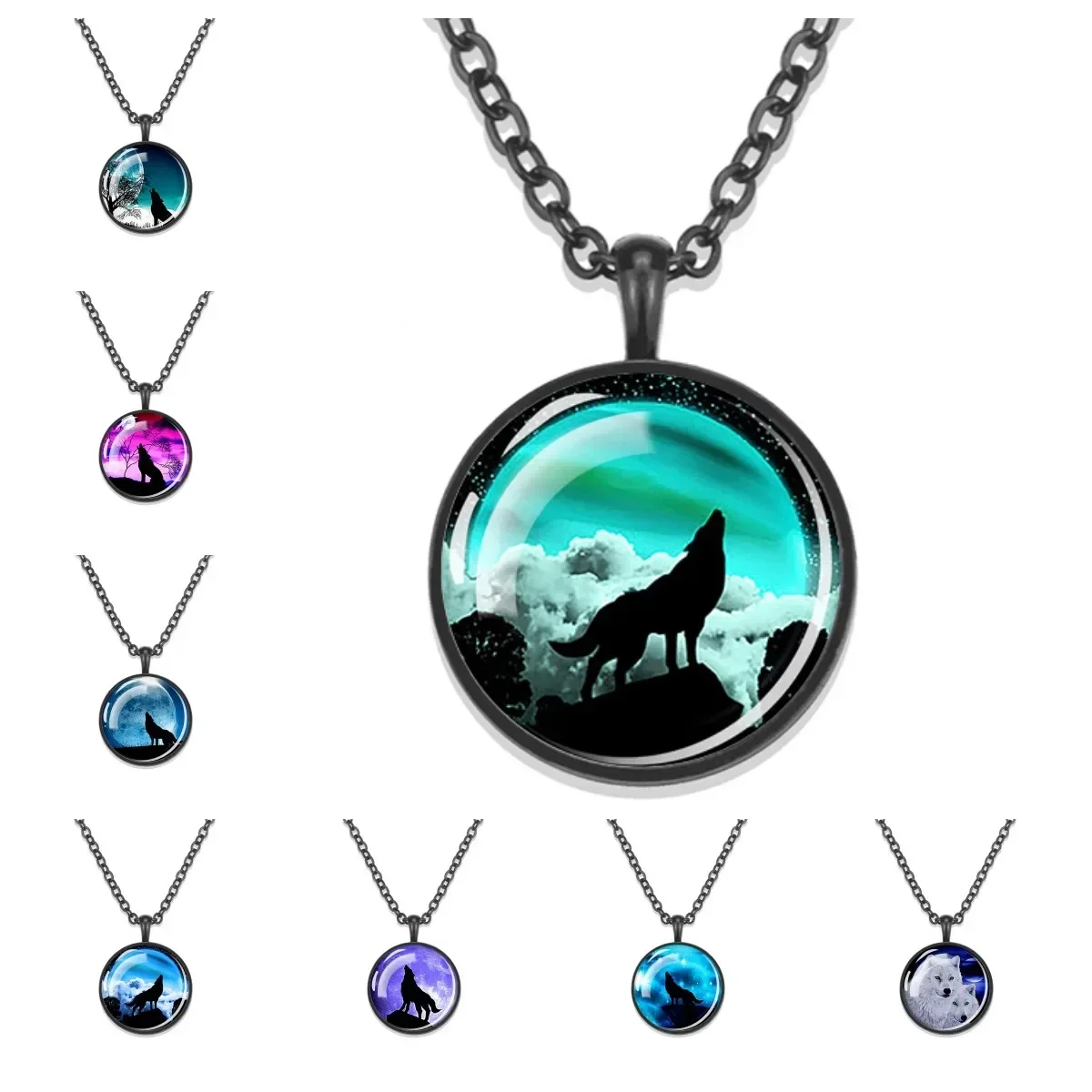 Wolf Pendant Necklace Black Chain Glass Crystal Pendant Loyal Animal Powerful Wolf Necklace Gift