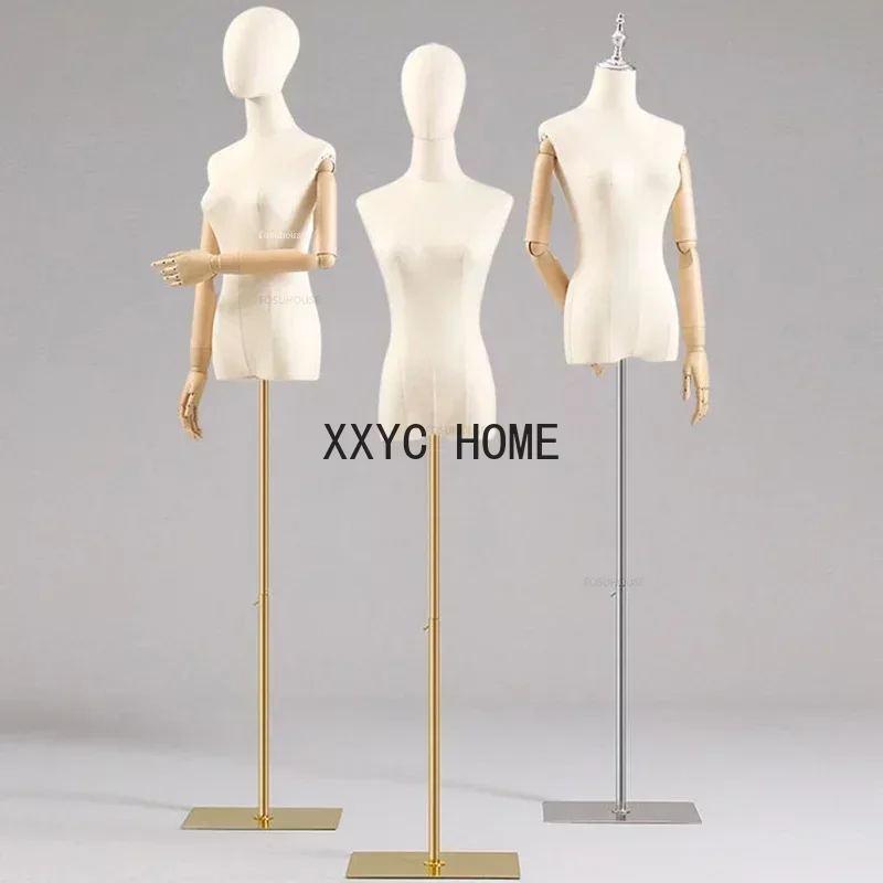 Fabric Cover Female Half-body Mannequins with Iron Base for Wedding Clothing Display Dummy Mannequin Dress Form Adjustable Shelf