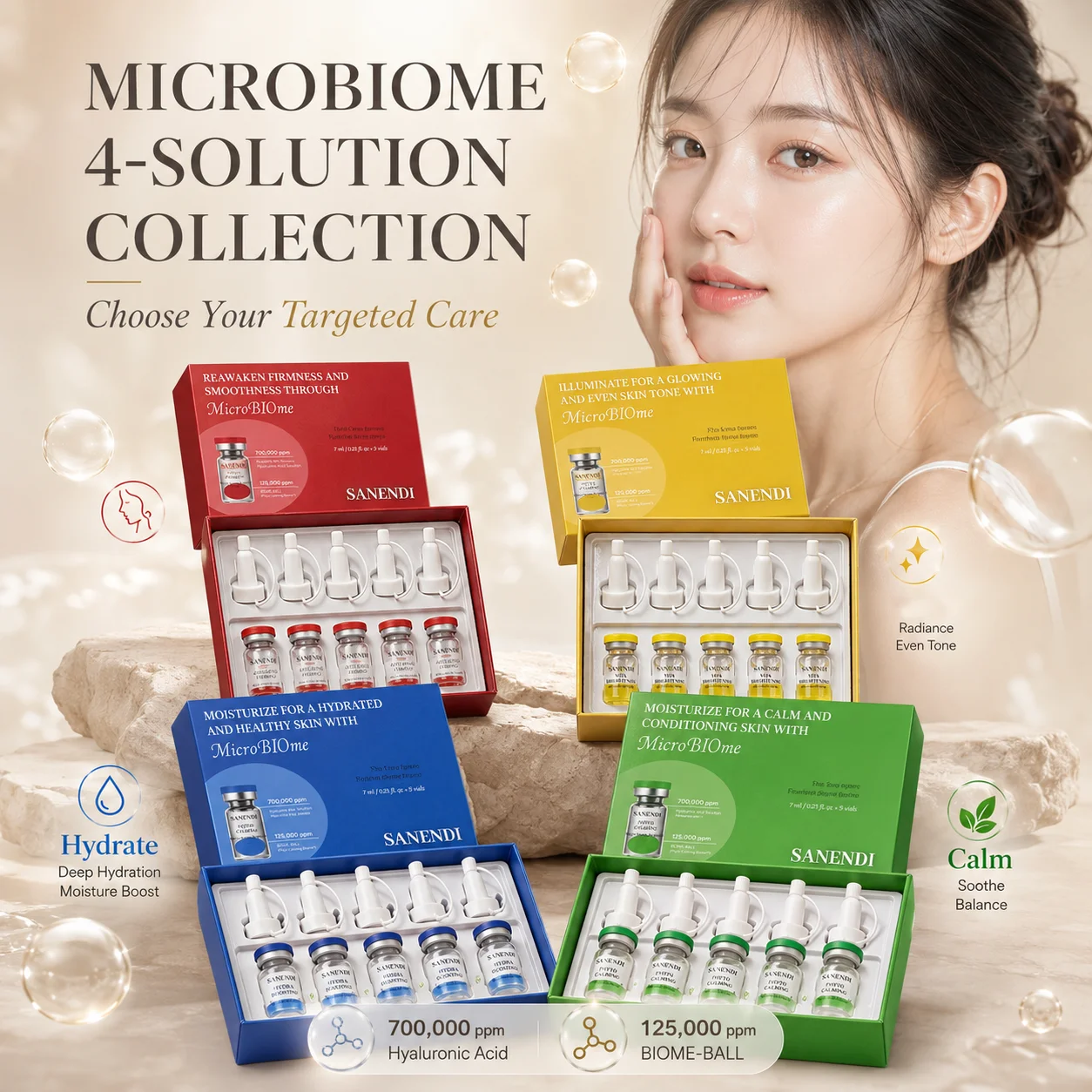 HA Sanendi Microbiome Ampoule Korean Skin Care Hyaluronic Acid Serum Vita Balanced Moisturize Soothes Essence Deep Hydration
