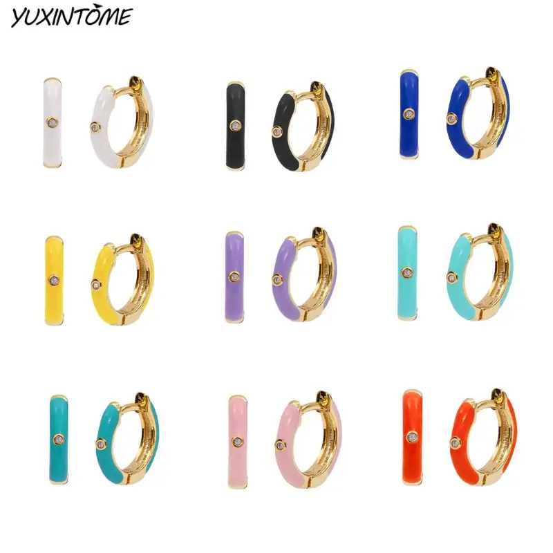 925 Sterling Silver Ear Needle Fashion Color Glue Single Zircon Hoop Earrings Classic Casual Women's Earrings Daily Wear Jewelry