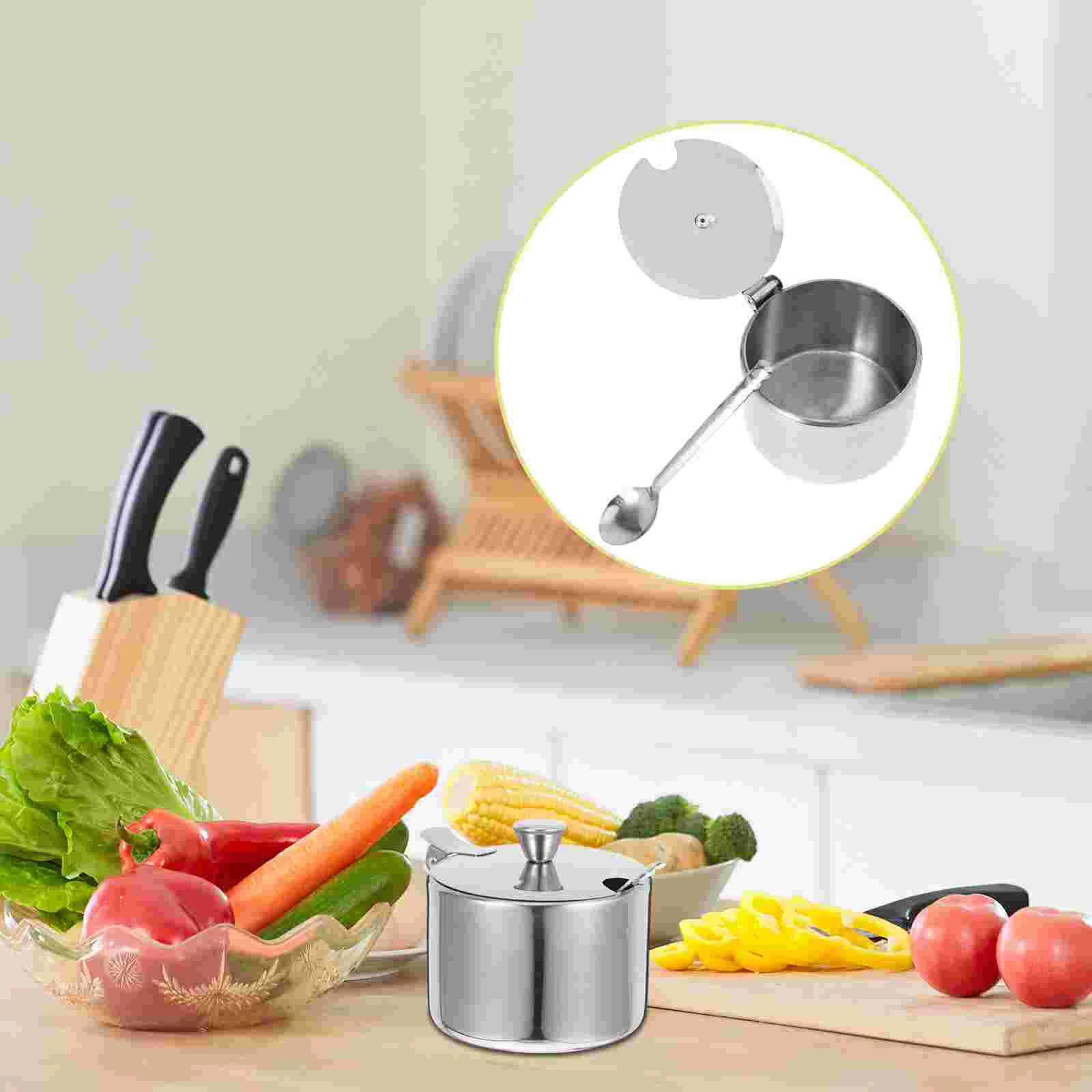 

Stainless Steel Sugar Bowl Brown Container Condiment Jar Bowls Jars with Lids and Spoons Small Containers Seasoning