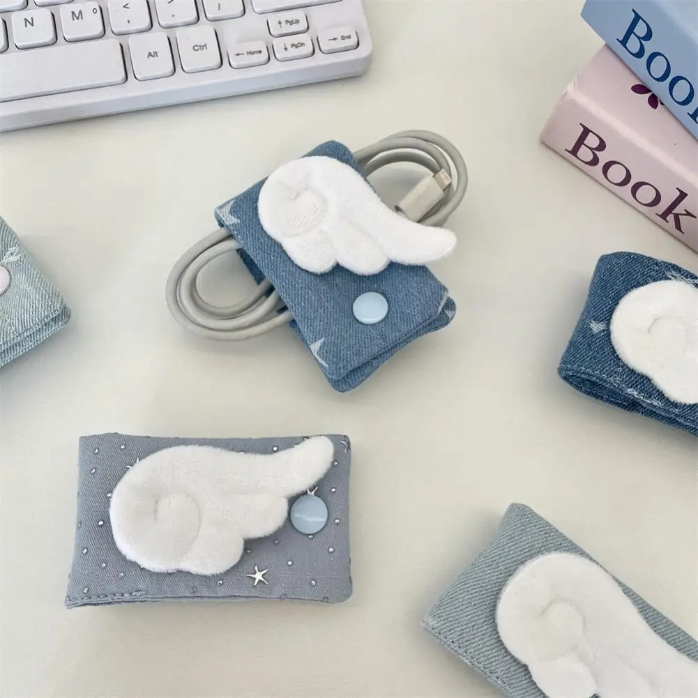 Wing Star Fabric Data Cable Organizer - Portable Charging Cable & Headphone Wire Winding Storage Buckle for Travel