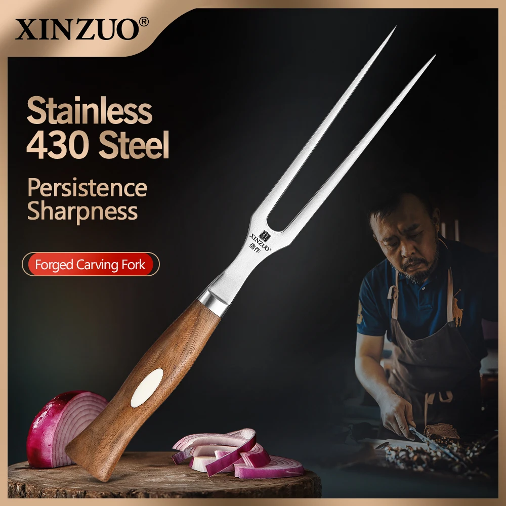 

XINZUO Forged Carving Fork 430 Stainless Steel Camping Cooking Kitchen Tableware Kitchen Knives North America Black Walnut