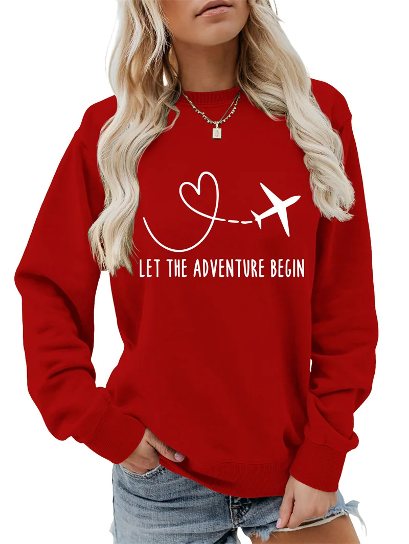 New autumn and winter cotton women's personality simple LET THE ADVENTURE BEGIN letter print comfortable hoodie