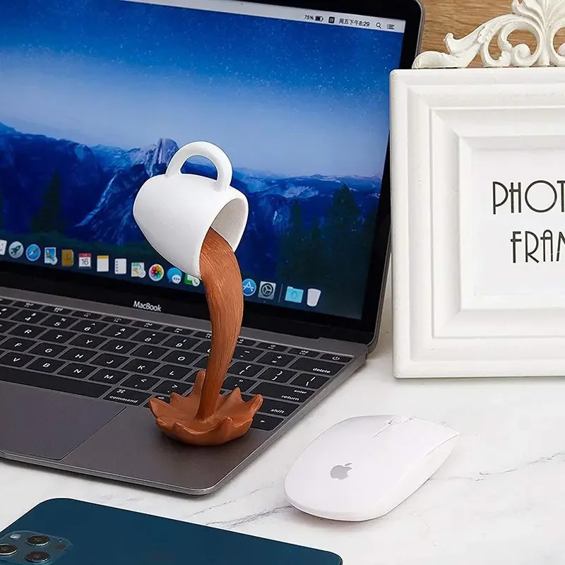 Schwimmende verschüttete Kaffeetasse-Skulptur, Küchendekoration, verschüttete Magie, Ausgießen, Spritzer, kreative Desktop-Dekoration, Heimdekoration – Detail 13