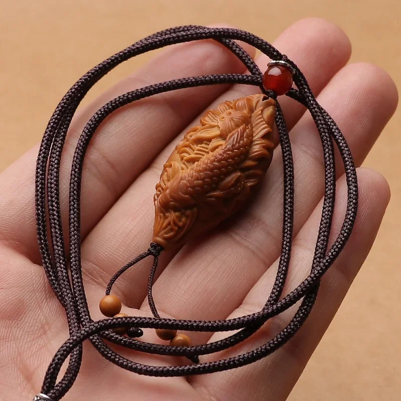 Olive Nut Carved Seed Fish Hualong Neck Hanging Stone Carving Single Grain Hand Pieces Plaything Collectible Artsy O