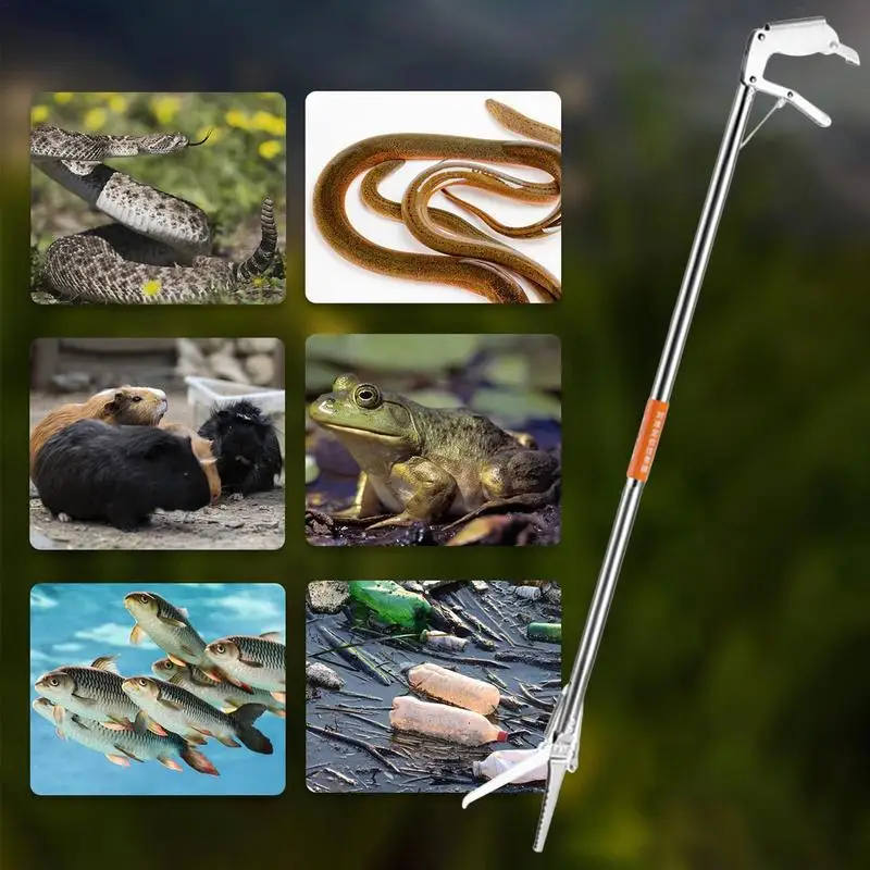 

1.2m Stainless Steel Foldable Snake Tongs Stick Snake Taking Rod Folding Snake-Trapping Rod Wide Jaw Catching Clip Trapping Tool