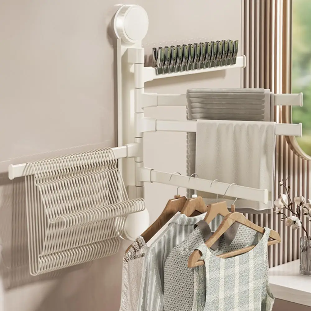 رف منشفة دوار متعدد الأغراض رف منشفة مثبت على الحائط مع عمود ممتد دوران 180 درجة كوب شفط سريع التركيب