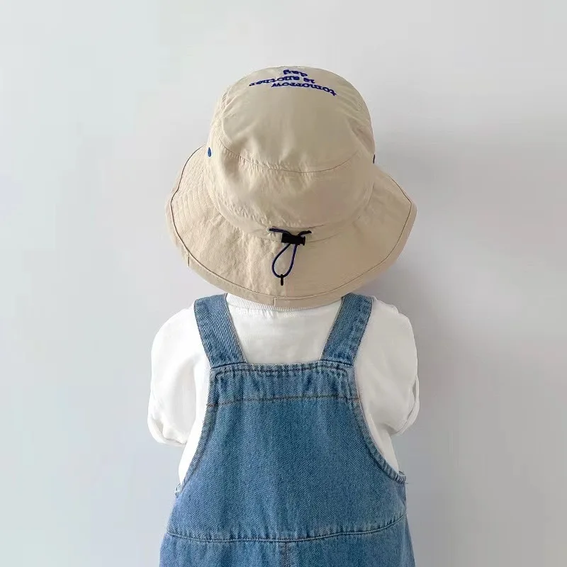 Quick-Dry Bucket Hat for Kids Solid Color Letter Boys Girls Fisherman Hats UV Protection Children Panama Basin Cap image 2