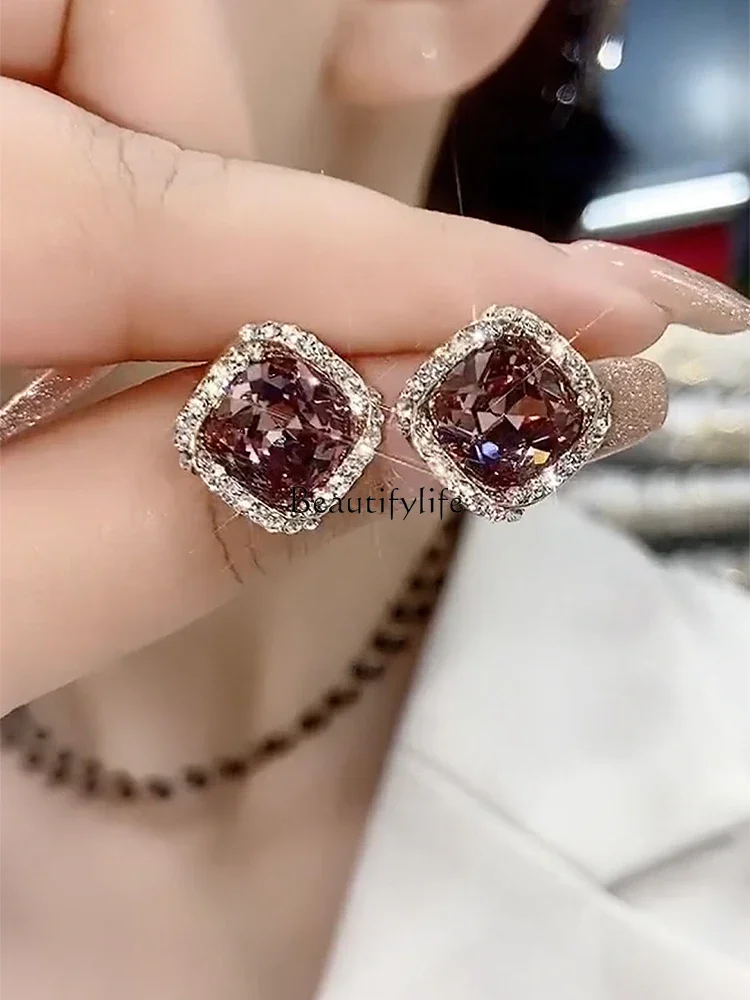 French Style Sterling Silver Earrings Exquisite Special-Interest Design High-Grade Light Luxury Temperament Zircon Earrings