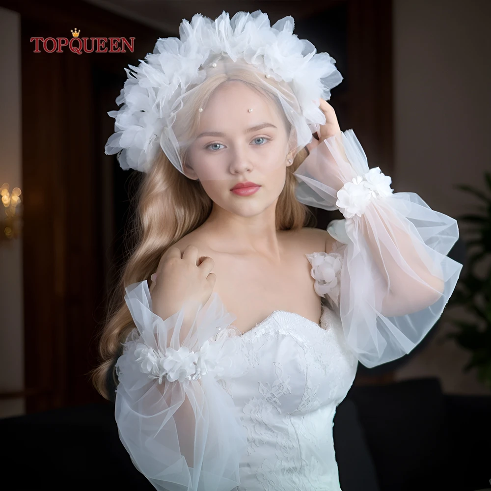 TOPQUEEN 3d Flowers Birdcage Veil Pearl Cream White Hair Flower Elegant Wedding Accessory Short Bridal Veil VA21 novia 2024