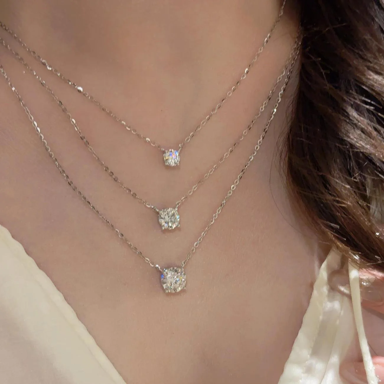 OEVAS 1ct 2CT 3ct Classic Round Moissanite Pendant Necklace For Women 100% 925 Silver Wedding Party Bridal Fine Jewelry