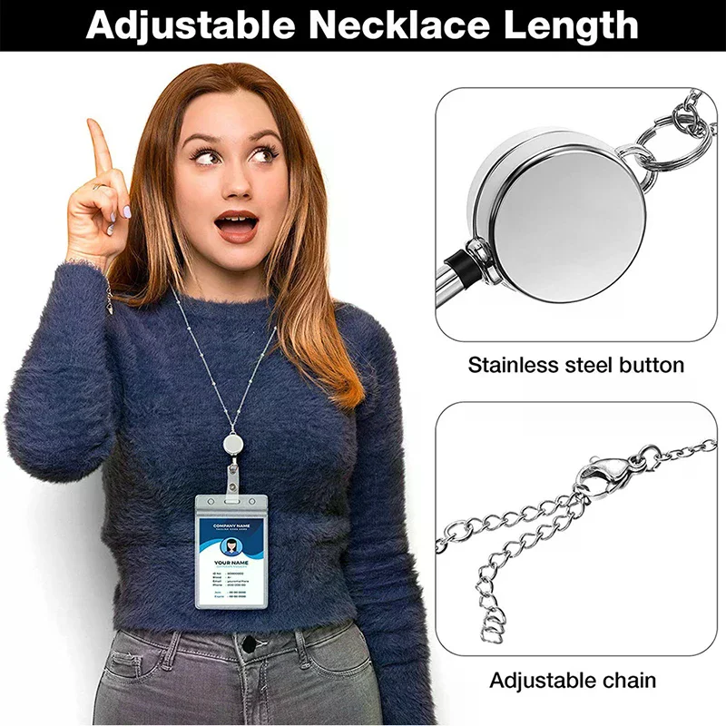 /HTF/Badge Reel Lanyard ID Card Holders Plastic Chain Necklaces Keychain Clip For Women Men Employee Wholesale Retractable