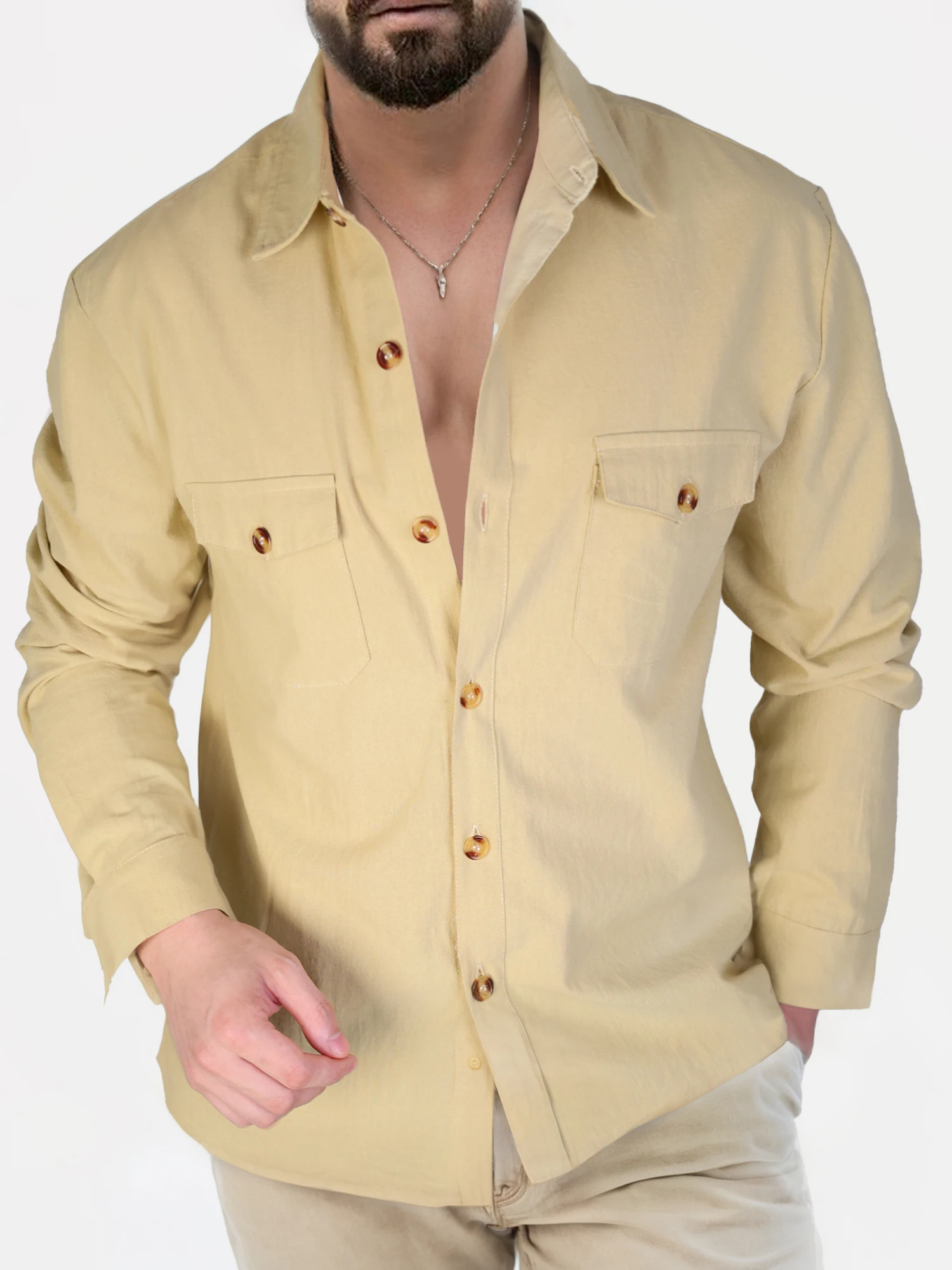 Men\'s Cotton Linen Shirts Turn Down Collar Solid Hawaiian Shirt Lightweight Breathable White Shirt Casual Large Size Streetwear