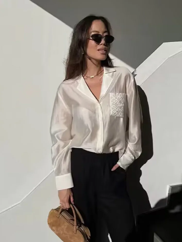 

HH женские повседневные однобортные блузки с вышивкой, тонкие полупрозрачные блузки, женские модные свободные рубашки с длинными рукавами и лацканами