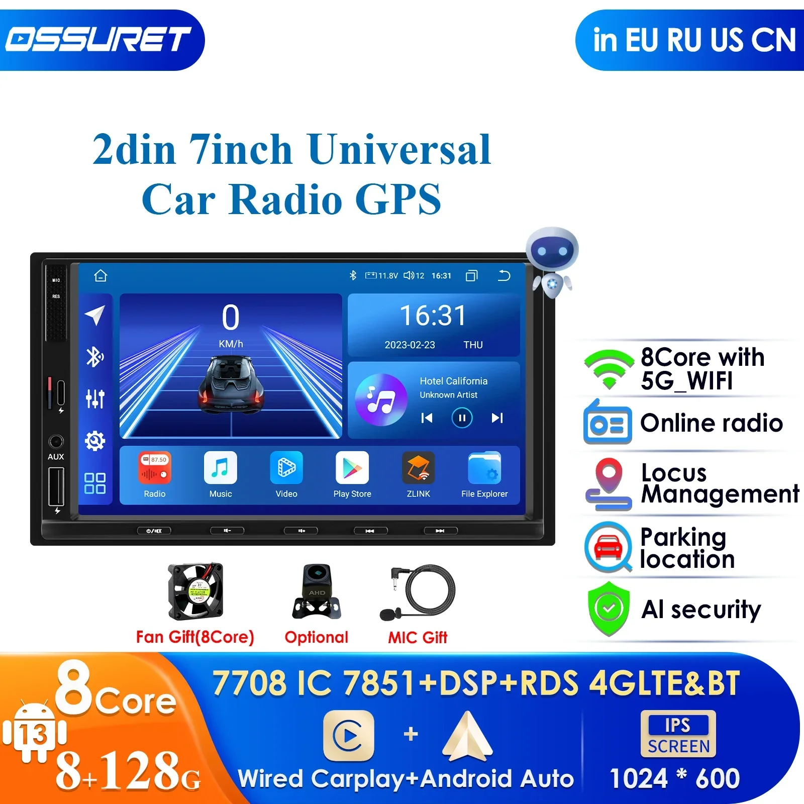 

For Universal 7 Inch Car Radio Multimedia Video Player GPS Carplay Android Auto 4G AI Intelligent System 2 Din 2din Autoradio BT