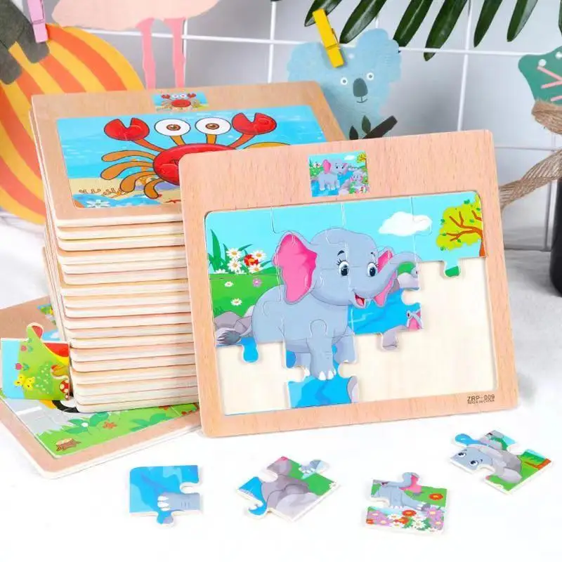 3D Montessori Toys Educational Wooden Toys for Children Early Learning  Cartoon Animal Traffic Puzzle Kids Math Jigsaw