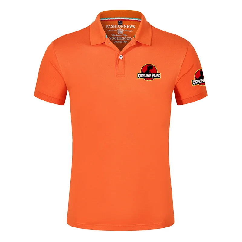 2025 Summer No Internet Men Cartoon Dinosaur Jurassic Offline Park Print Classic Solid Color Lapel Collar Breathable Polo Shirts