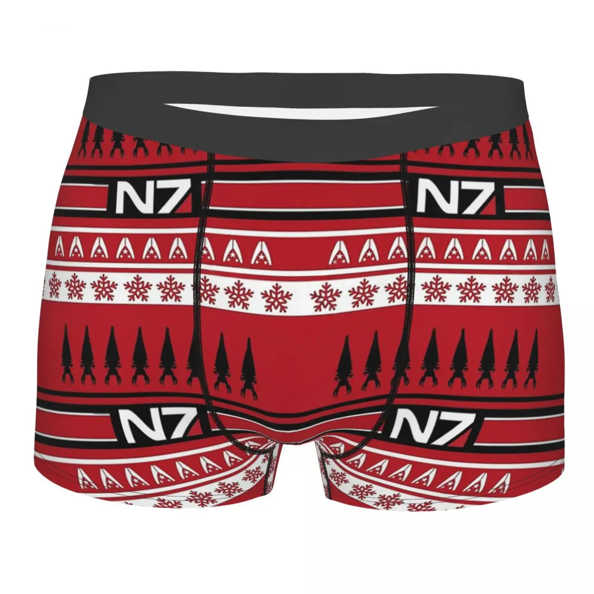 RED Mass Effect N7 Christmas Underpants Cotton Panties Men's Underwear Print Shorts Boxer Briefs