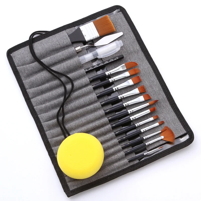18Pcs/Set Multi-Purpose Nylon Fur Watercolor Brushes Acrylic Brushes Canvas Painting Bags Painting Materials