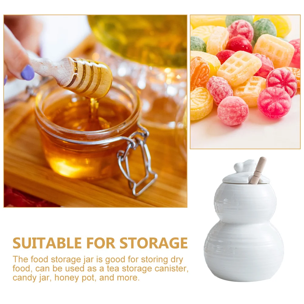 

1Set Ceramic Honey Pot Kitchen Dispenser Household Honey Jar Compact Storage Container with Wood Spoon