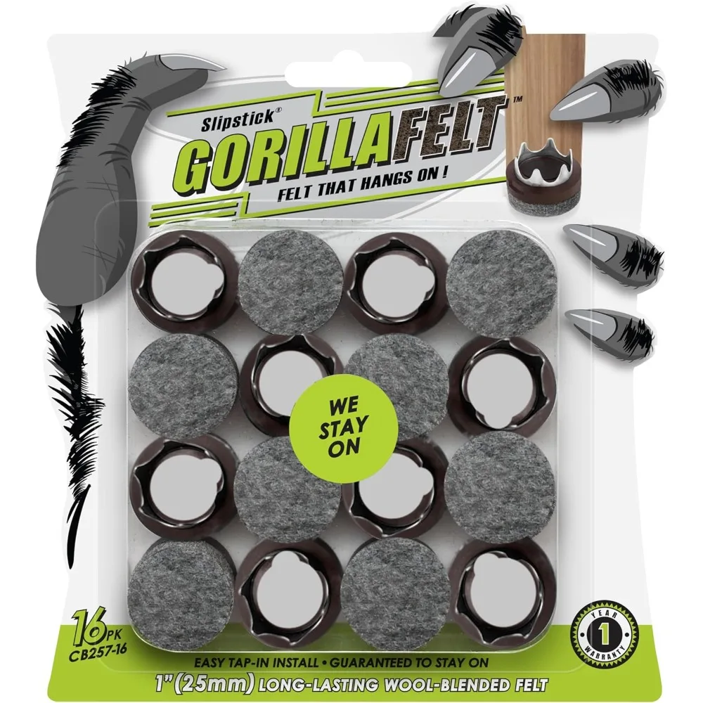 

Chair Leg Floor Protectors/Felt Chair Glides (Set of 16) Tap-On Felt Furniture Pads Guaranteed to Stay On, 1 Inch Ro
