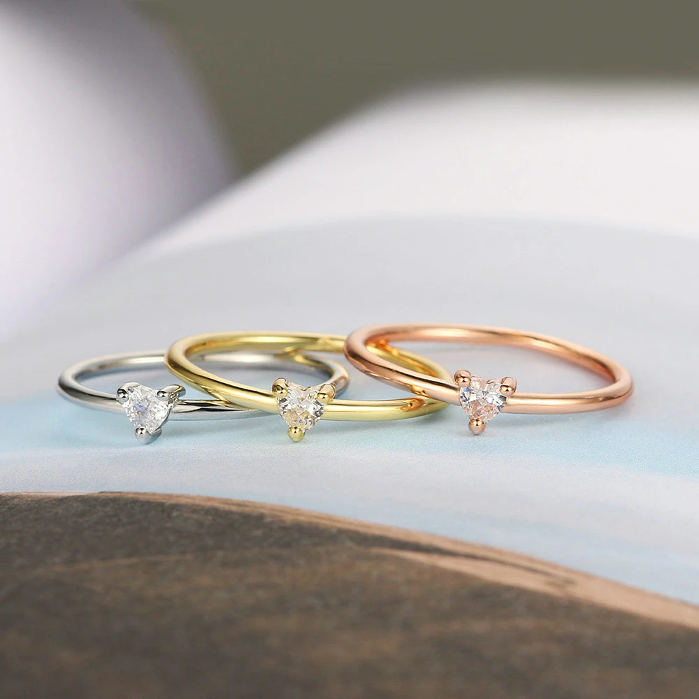 ZHOUYANG Dainty Rings For Women Minimalist Sweet Heart Zircon Gold Color Thin Ring Proposal Party Gift Fashion Jewelry KBR014