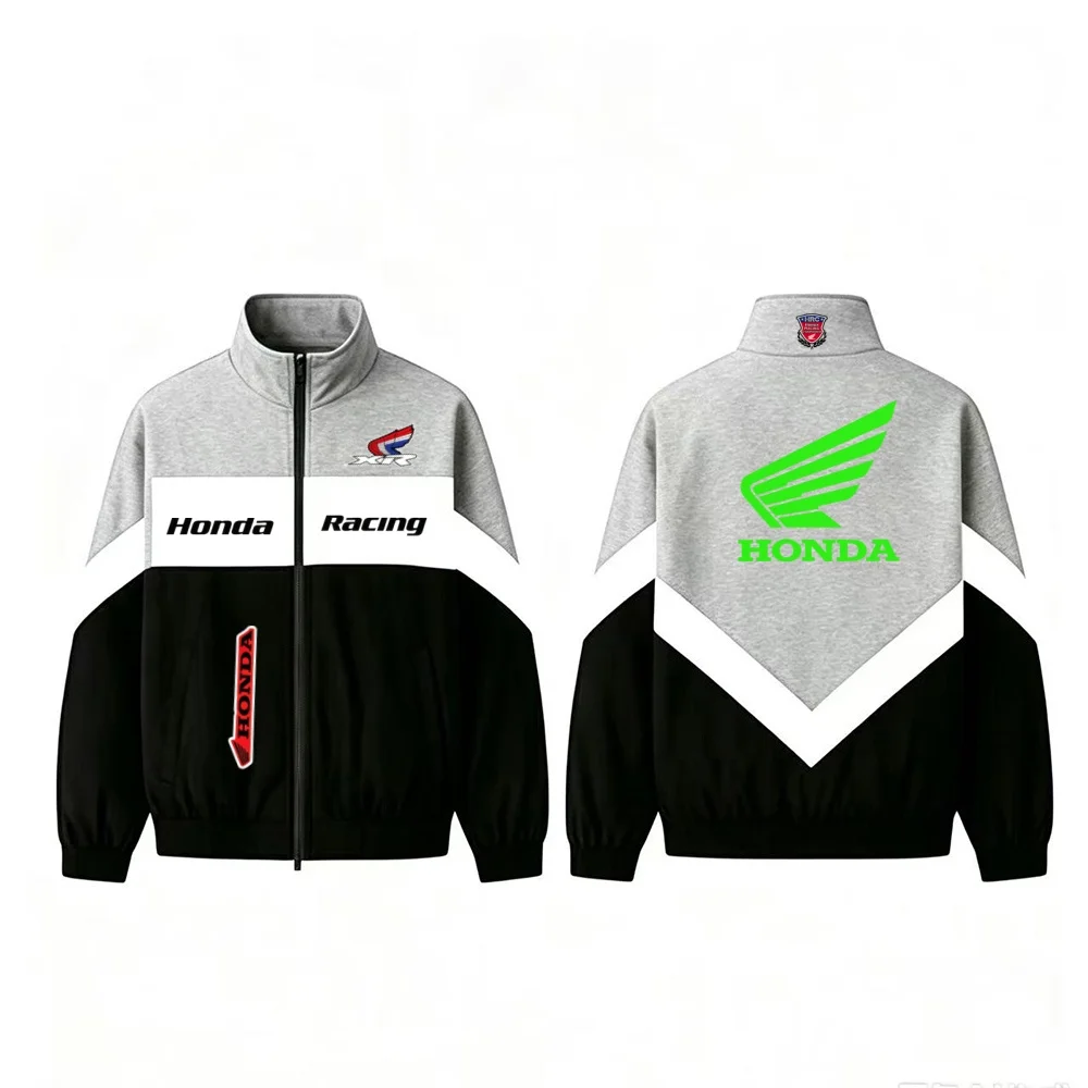 

Honda HRC Racing Motorcycle Jacket Green Purple Two Color Options Wing Logo Stand Collar Zip Up Windbreaker Oversized Loose Spor