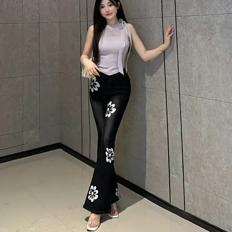 

Trousers Sexy Female Denim Pants Slim Fit Flare Women's Jeans Skinny with Print Flared Pattern Graphic Stretch Bell Bottom Z324