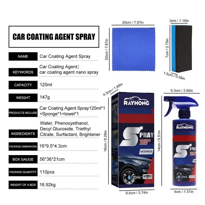 3 In 1 Quick Coating Spray Car Wash Ceramic Spray Waterless High Protection 120ml Car Shield Coating Car Paint Repair Wax Polish