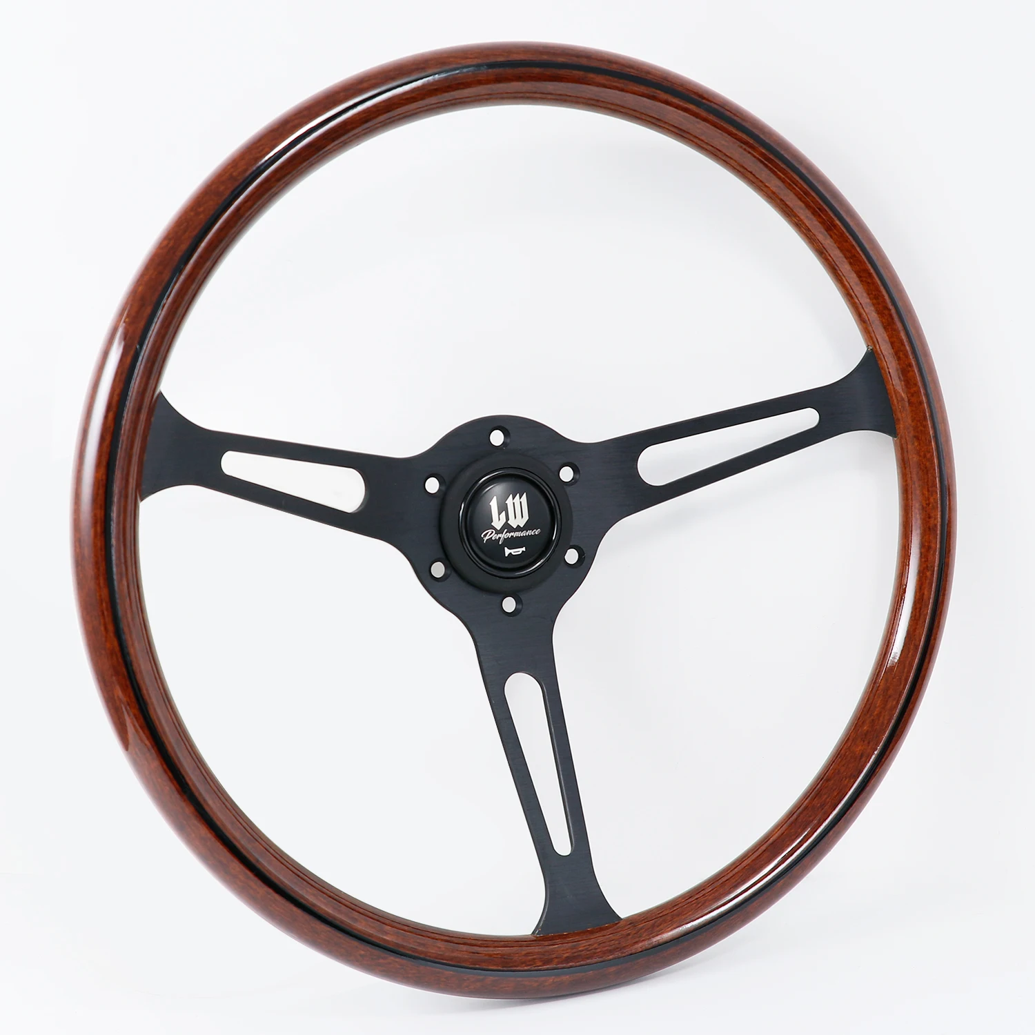 LW Classic 15inch 380mm Woodgrain Mahogany Wood Mid-Deep Steering Wheel view 3