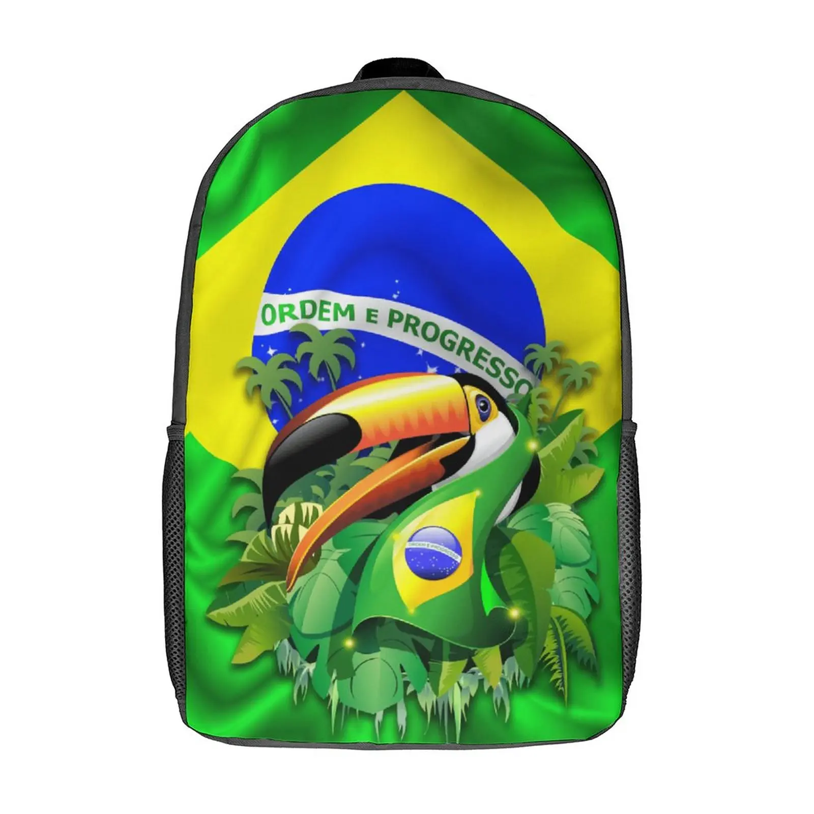 

Toco Toucan on Brazil Flag 3 in 1 Set 17 Inch Backpack Lunch Bag Pen Bag Secure Toothpaste Cosy Travel Graphic Vintage