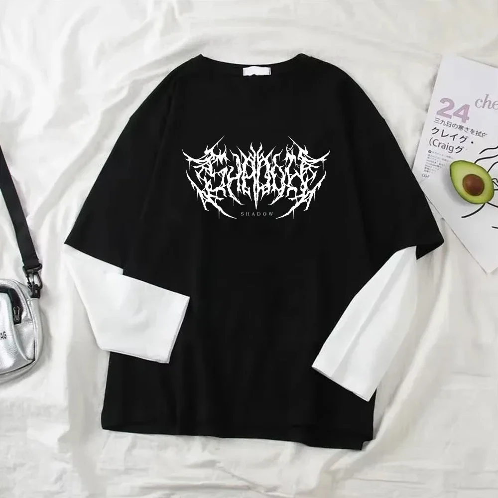 แฟชั่น Punk Dark สไตล์พิมพ์รอบคอเสื้อยืด Y2K กีฬา Harajuku บางผู้หญิงแขนยาว T เสื้อกลางแจ้งเสื้อหลวม