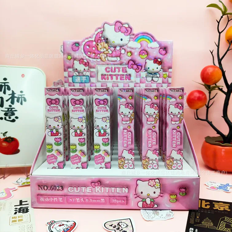 

New Hello kitty Kuromi Kawaii Kitty Press Gel Pen Cute 0.5mm Black Ink Neutral Pens Promotional Gift Office School Supply
