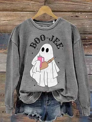 Boo-jee-Sudadera con estampado 3D de fantasma para mujer, Jersey informal para Halloween