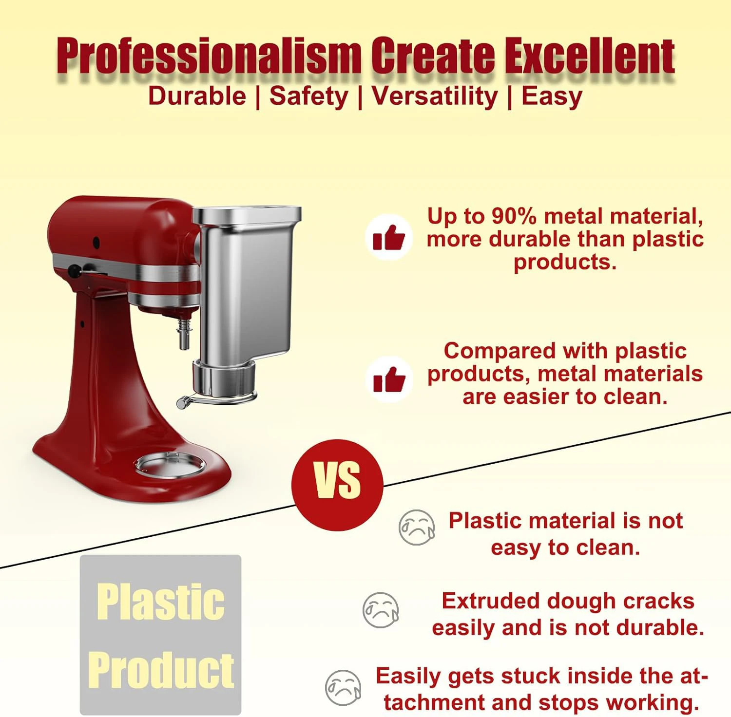 Metal Gourmet Pasta Press Attachment for KitchenAid Stand Mixer – Durable Metal Pasta Maker Attachment with 5 Interchangeable Pl view 5