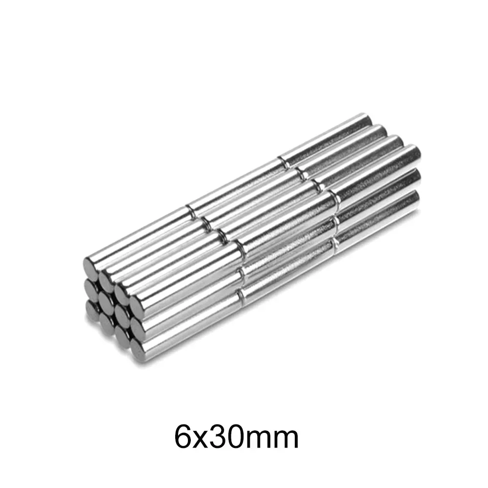 Imán de tierras raras de cilindro fuerte de 6x30mm de espesor, imán de neodimio redondo de 6mm x 30mm, disco magnético pequeño de 6x30 6*30mm N35
