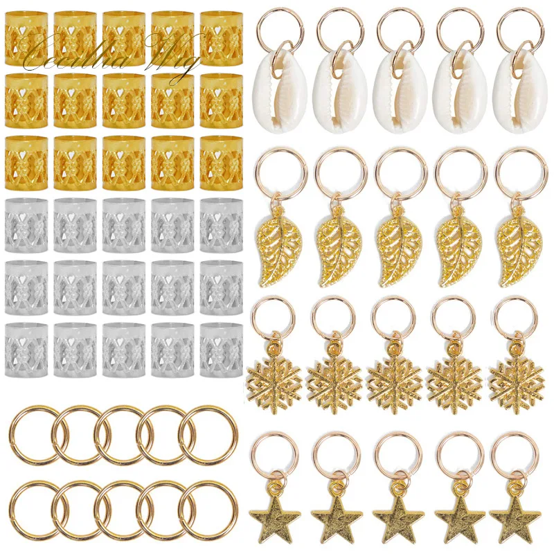 80 pz oro argento anello per capelli treccia Dreadlocks tallone polsini per capelli Dread Tube Charm Dreadlock Accessaries Extension con storagebox