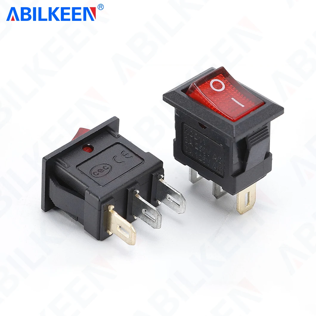 100PCS/LOT ABILKEEN KCD1-101N Mini Rocker Toggle Switch 3A250VAC ON-OFF Rocker Switch with 3Pin Terminal LED Light Illuminate