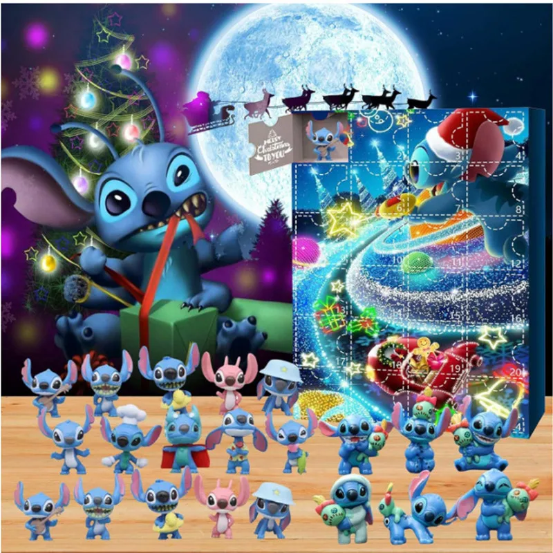 New Stitch Calendario dell'Avvento di Natale Scatola Kawaii LiloStitch Modello Doll Blind Box Anime Figura Giocattolo per bambini Regali a sorpresa di Natale