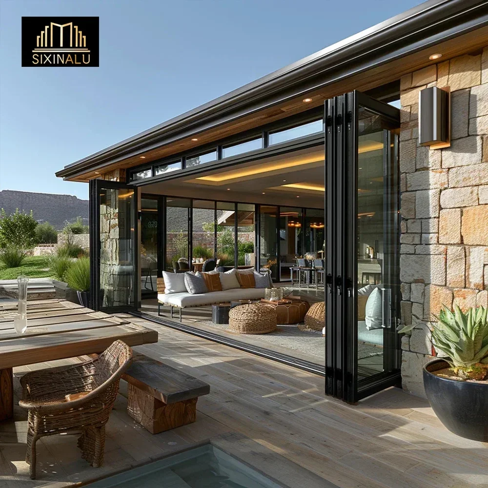 

Sixinalu Bi-Fold Door With Screens Sliding Exterior Accordion Entry Doors Aluminum Double Glass Interior Garden Home Custom