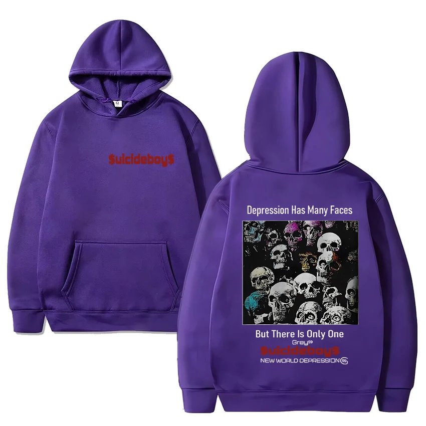 Sudadera con capucha Unisex de manga larga con estampado de doble cara, ropa de calle de calavera gótica, álbum de Hip Hop, Suicideboys G59