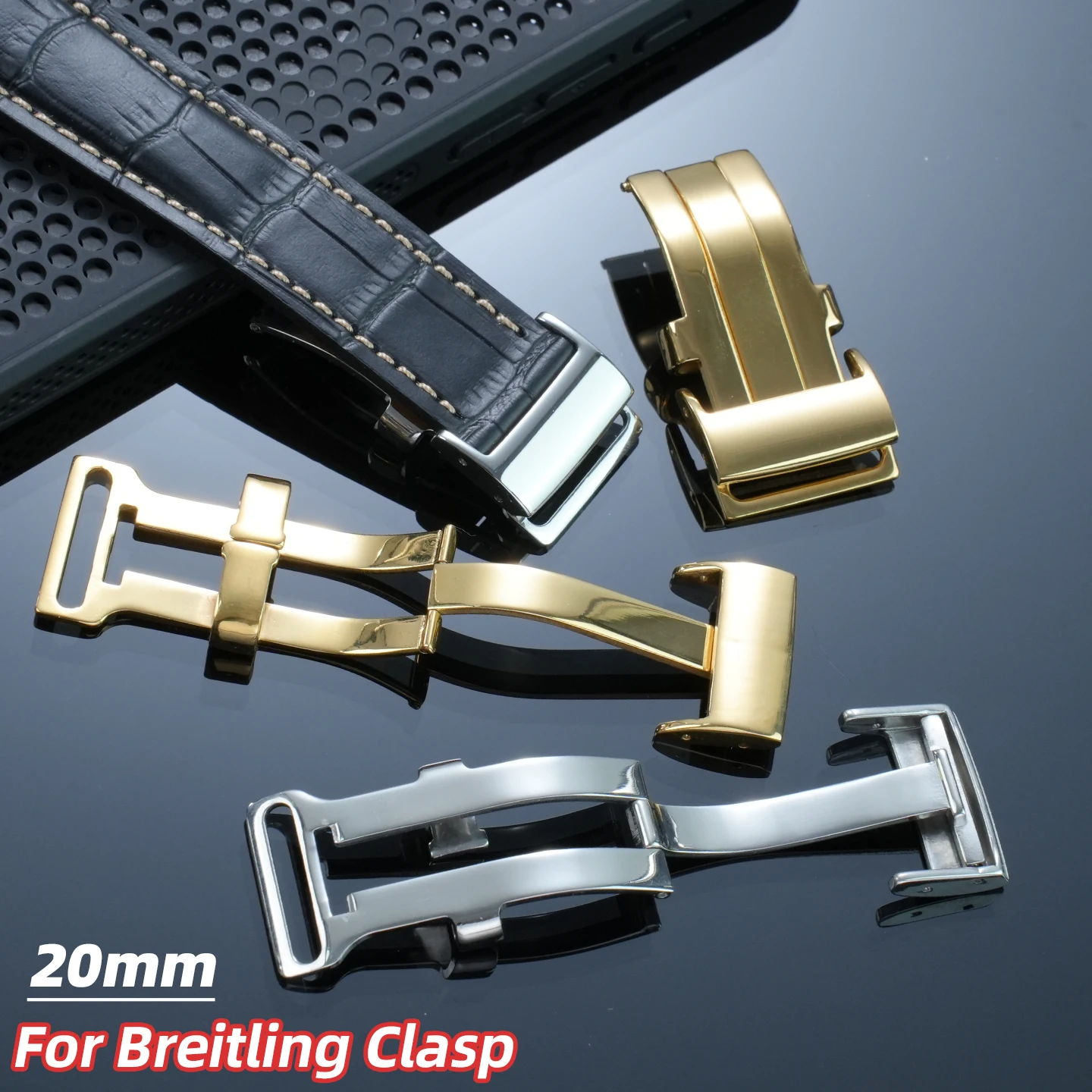 Leather Watch Band Men - Высококачественная металлическая складная застежка 20 мм
